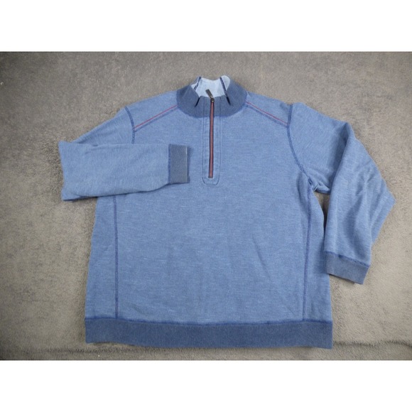 Tommy Bahama Other - Tommy Bahama Mens Blue Marled Quarter Zip Pullover Sweater Marlin Logo XL